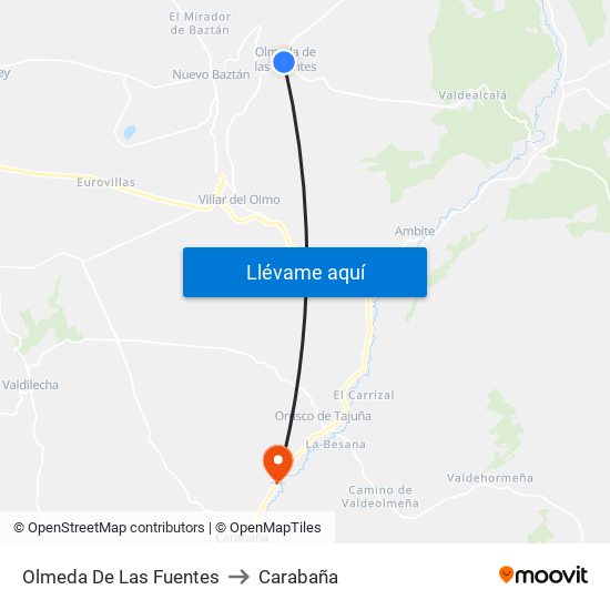 Olmeda De Las Fuentes to Carabaña map
