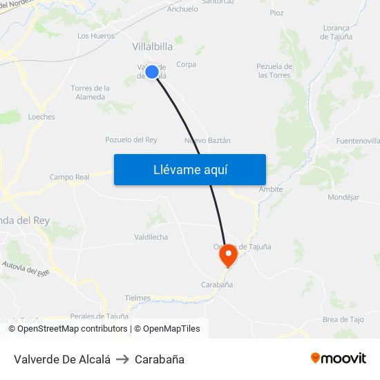 Valverde De Alcalá to Carabaña map