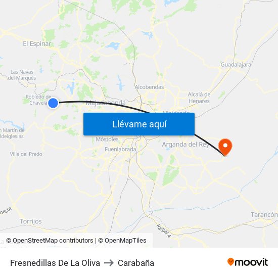 Fresnedillas De La Oliva to Carabaña map