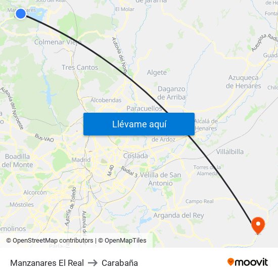 Manzanares El Real to Carabaña map