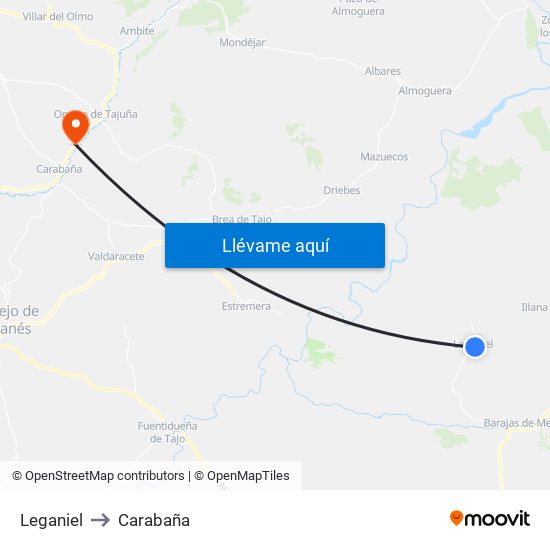 Leganiel to Carabaña map