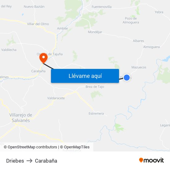 Driebes to Carabaña map