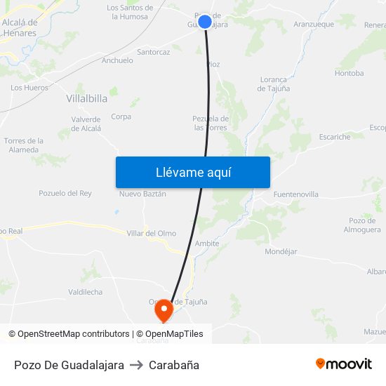 Pozo De Guadalajara to Carabaña map