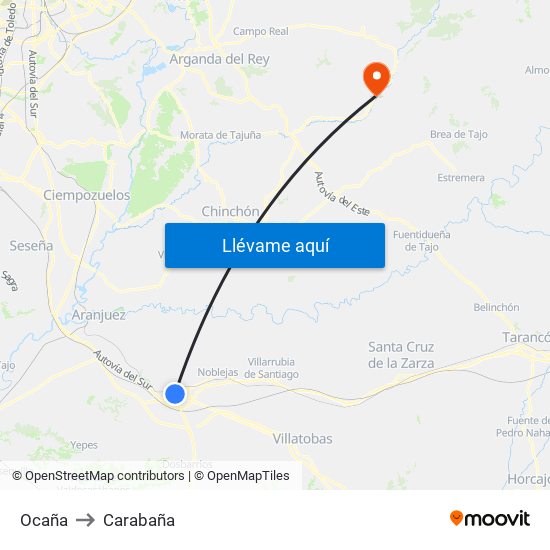 Ocaña to Carabaña map