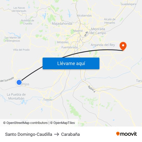 Santo Domingo-Caudilla to Carabaña map