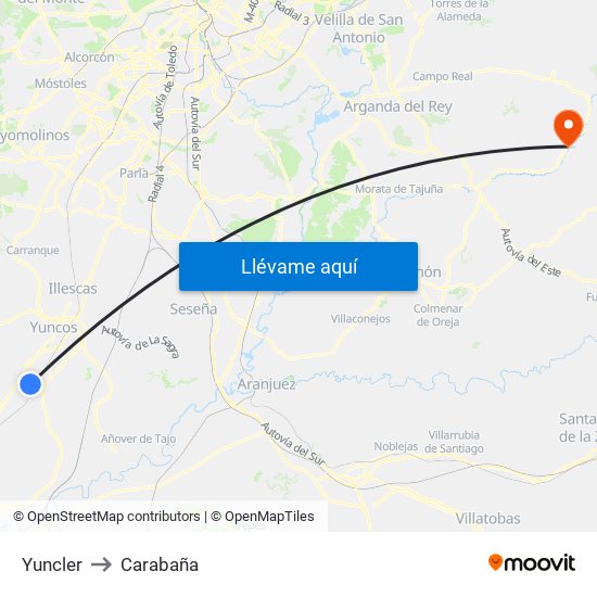 Yuncler to Carabaña map