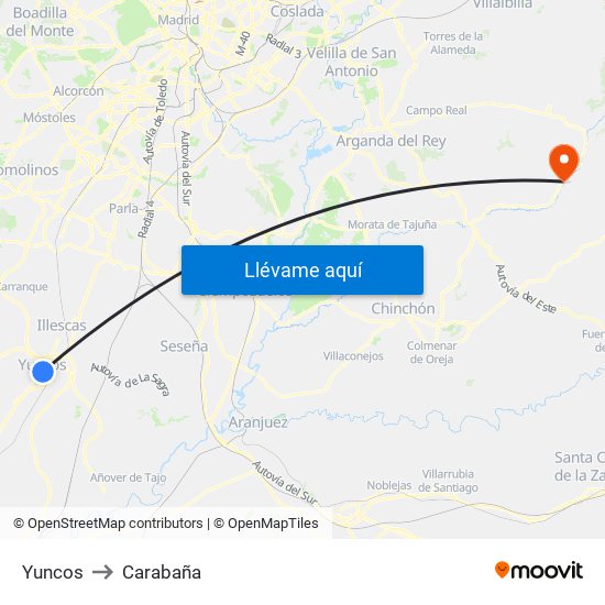 Yuncos to Carabaña map