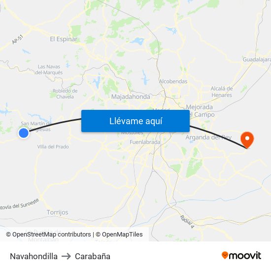 Navahondilla to Carabaña map