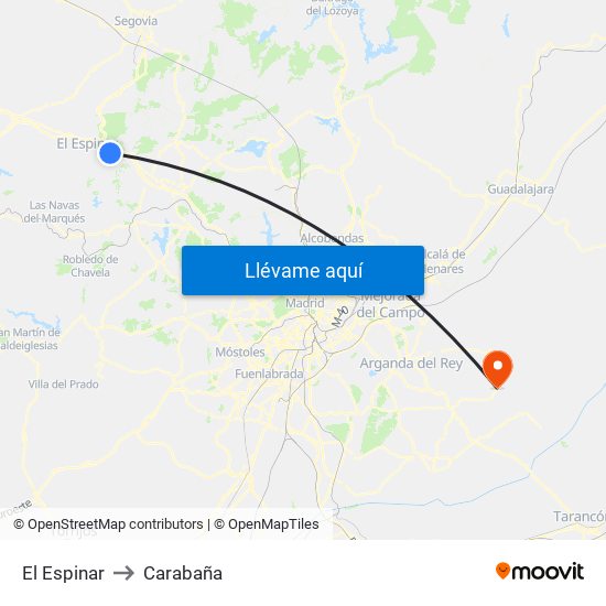 El Espinar to Carabaña map