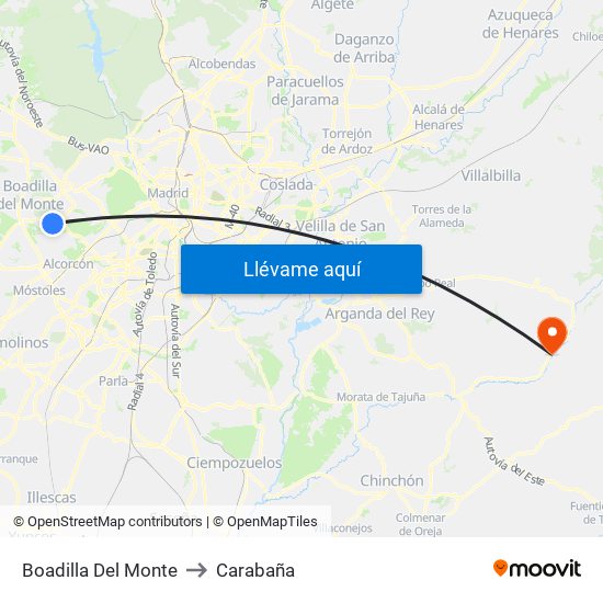 Boadilla Del Monte to Carabaña map