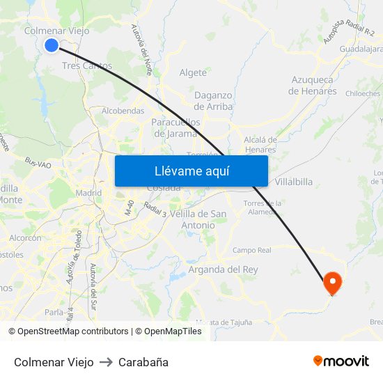 Colmenar Viejo to Carabaña map