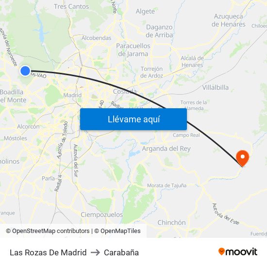 Las Rozas De Madrid to Carabaña map