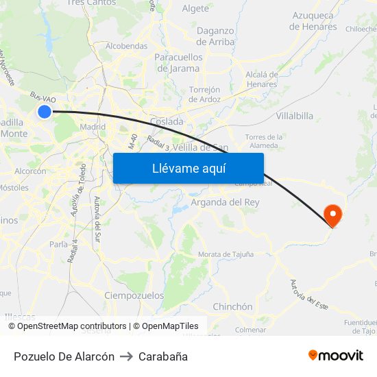 Pozuelo De Alarcón to Carabaña map