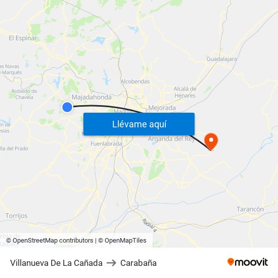 Villanueva De La Cañada to Carabaña map