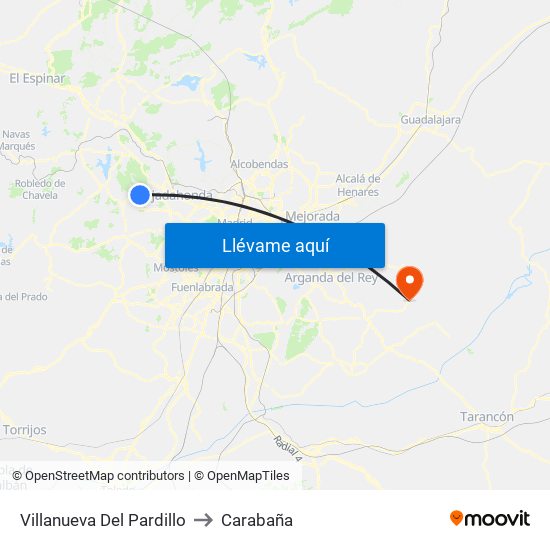 Villanueva Del Pardillo to Carabaña map