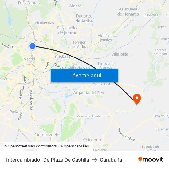 Intercambiador De Plaza De Castilla to Carabaña map