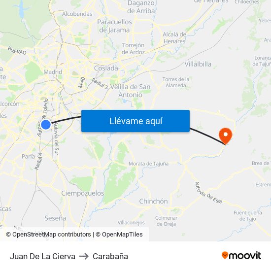 Juan De La Cierva to Carabaña map