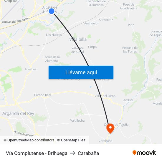 Vía Complutense - Brihuega to Carabaña map