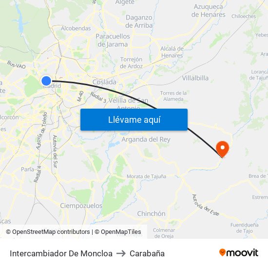 Intercambiador De Moncloa to Carabaña map
