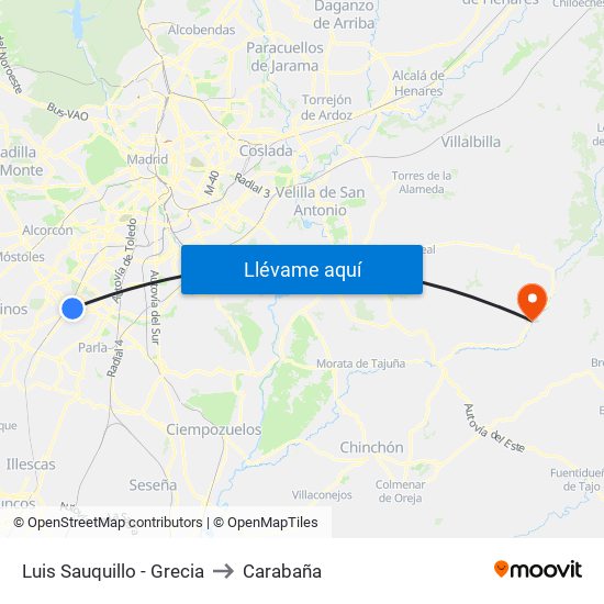 Luis Sauquillo - Grecia to Carabaña map
