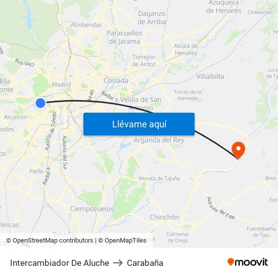 Intercambiador De Aluche to Carabaña map
