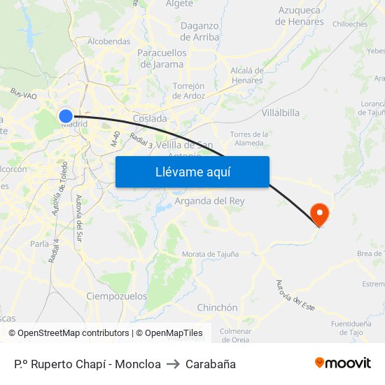 P.º Ruperto Chapí - Moncloa to Carabaña map