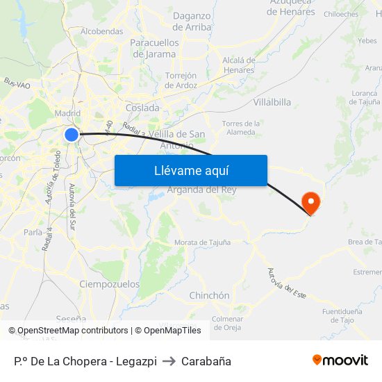 P.º De La Chopera - Legazpi to Carabaña map