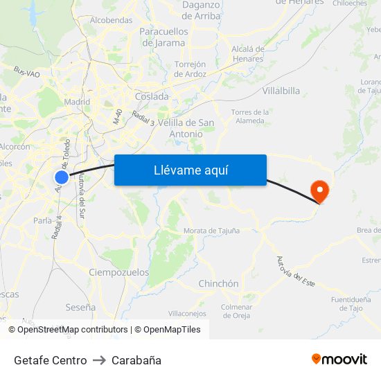 Getafe Centro to Carabaña map