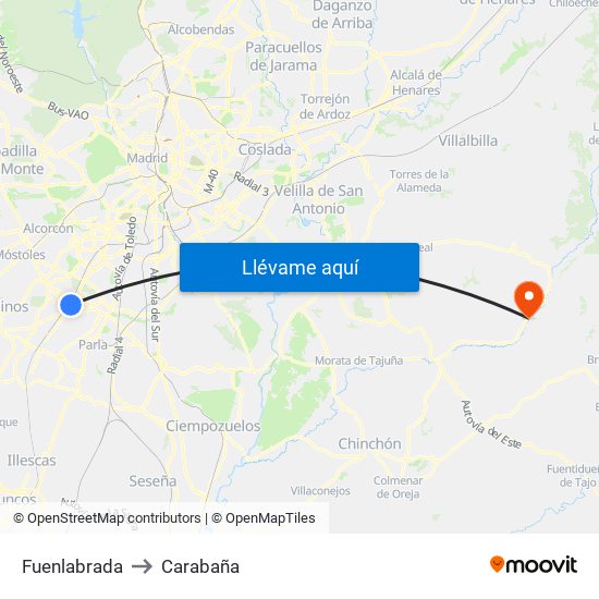 Fuenlabrada to Carabaña map