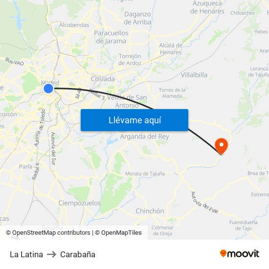 La Latina to Carabaña map