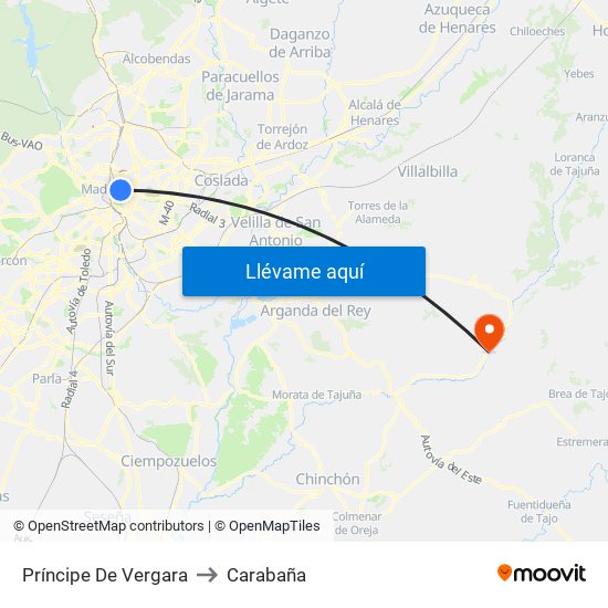 Príncipe De Vergara to Carabaña map
