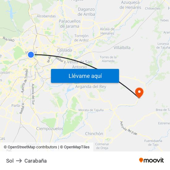 Sol to Carabaña map