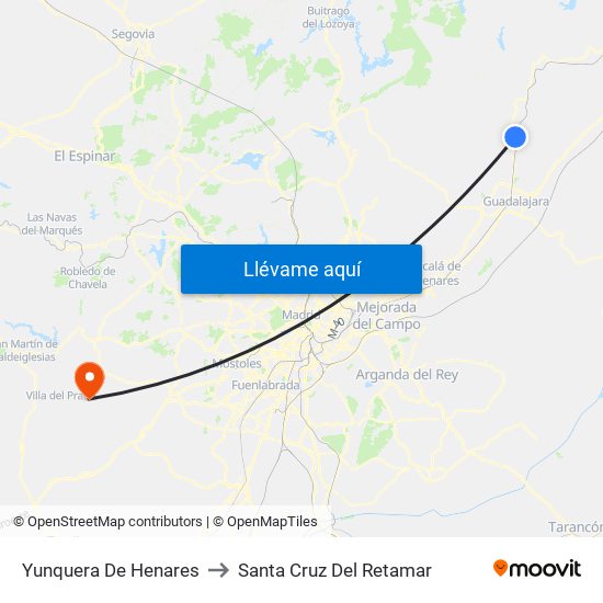 Yunquera De Henares to Santa Cruz Del Retamar map