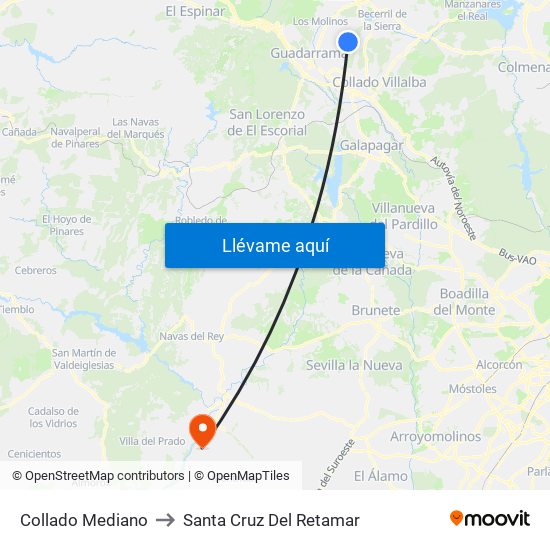 Collado Mediano to Santa Cruz Del Retamar map
