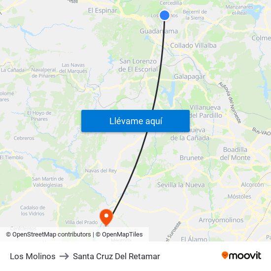 Los Molinos to Santa Cruz Del Retamar map