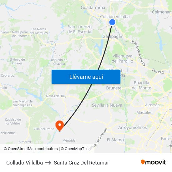 Collado Villalba to Santa Cruz Del Retamar map