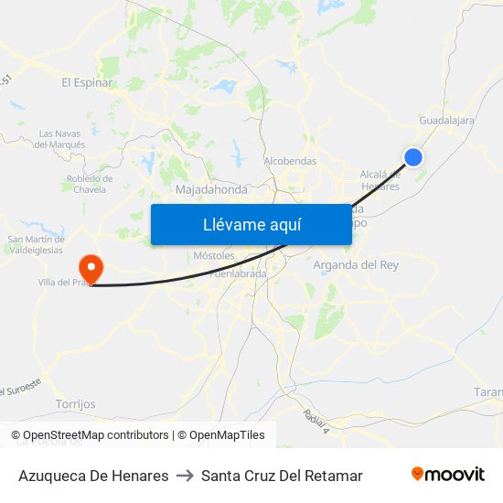 Azuqueca De Henares to Santa Cruz Del Retamar map
