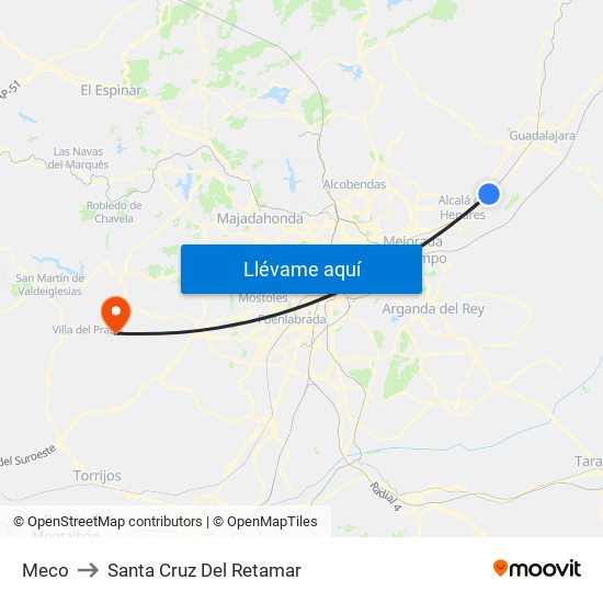 Meco to Santa Cruz Del Retamar map