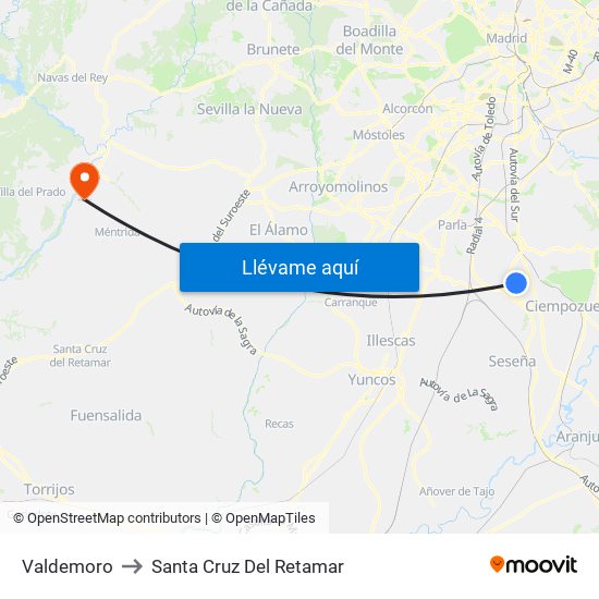 Valdemoro to Santa Cruz Del Retamar map