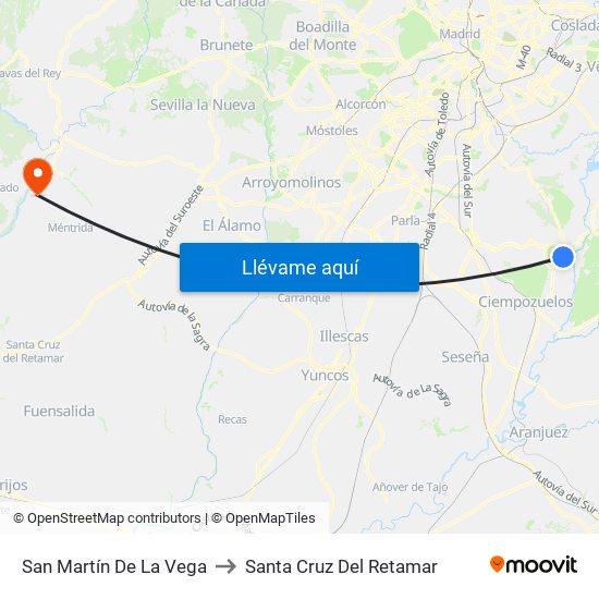 San Martín De La Vega to Santa Cruz Del Retamar map