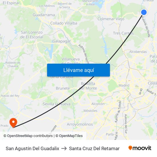 San Agustín Del Guadalix to Santa Cruz Del Retamar map