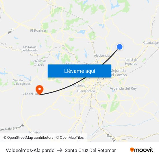 Valdeolmos-Alalpardo to Santa Cruz Del Retamar map