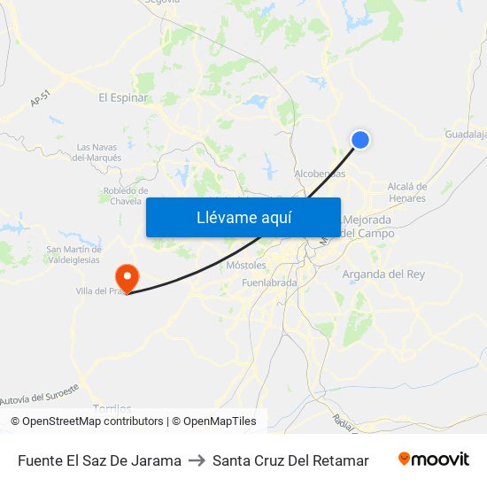 Fuente El Saz De Jarama to Santa Cruz Del Retamar map