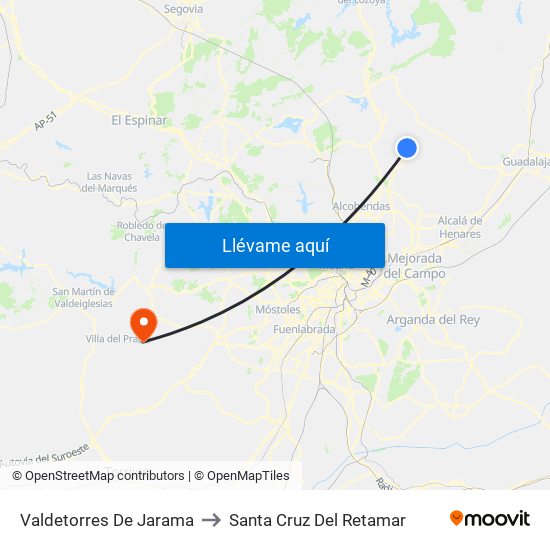 Valdetorres De Jarama to Santa Cruz Del Retamar map