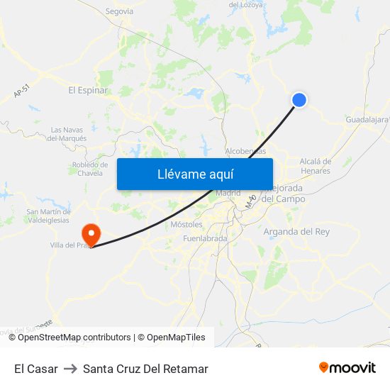 El Casar to Santa Cruz Del Retamar map