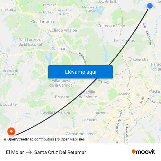 El Molar to Santa Cruz Del Retamar map