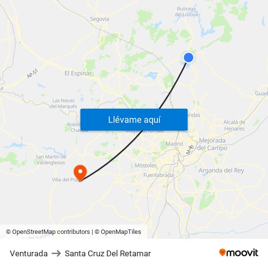 Venturada to Santa Cruz Del Retamar map