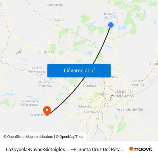 Lozoyuela-Navas-Sieteiglesias to Santa Cruz Del Retamar map