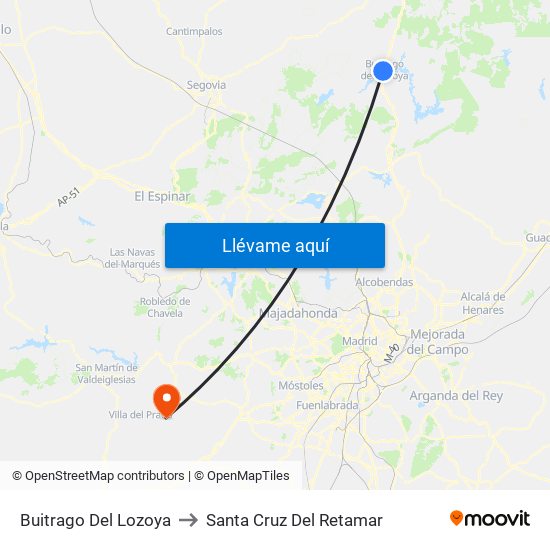 Buitrago Del Lozoya to Santa Cruz Del Retamar map