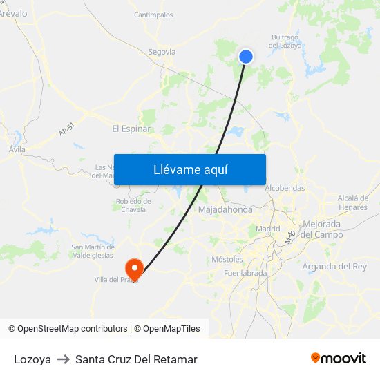 Lozoya to Santa Cruz Del Retamar map